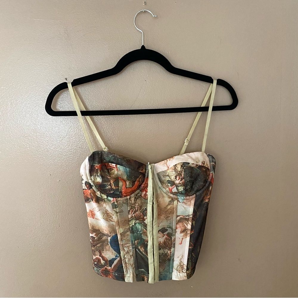 Superdown Ziva bustier top multicolor mesh Rococo hook front corset Revolve L - Picture 6 of 10